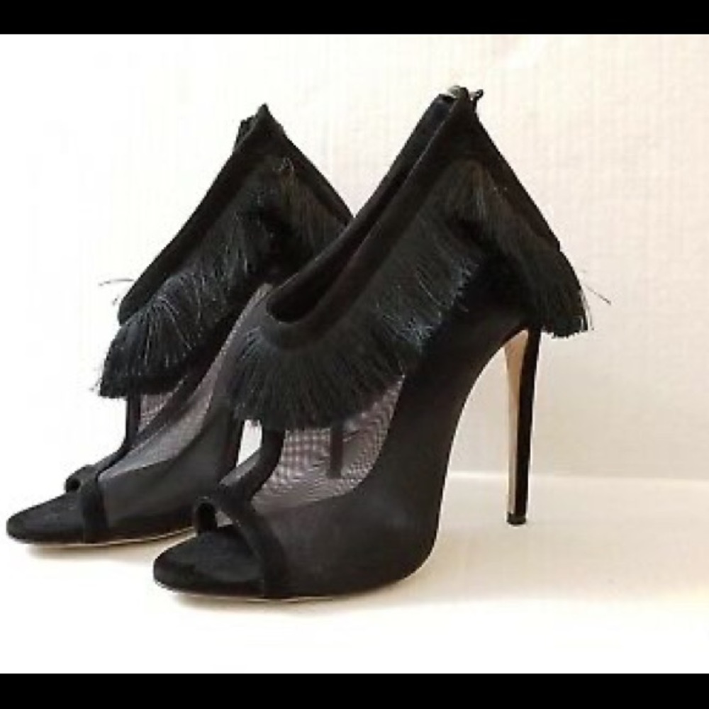 Aleksander Siradekian Black Peep Toe Mesh Bootie EU 40